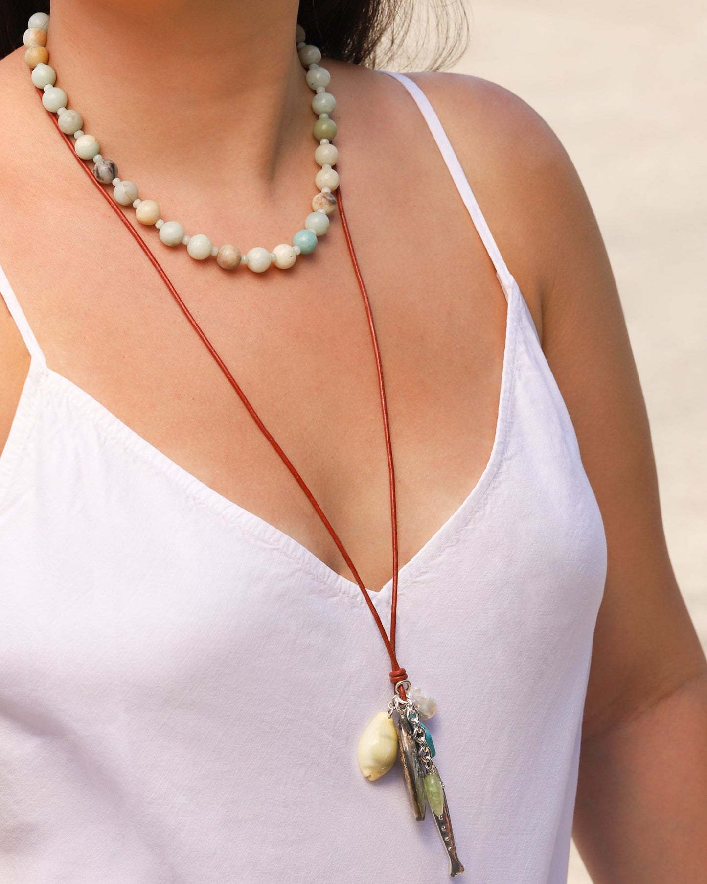 Multi Amazonite Beaded Necklace | 10mm