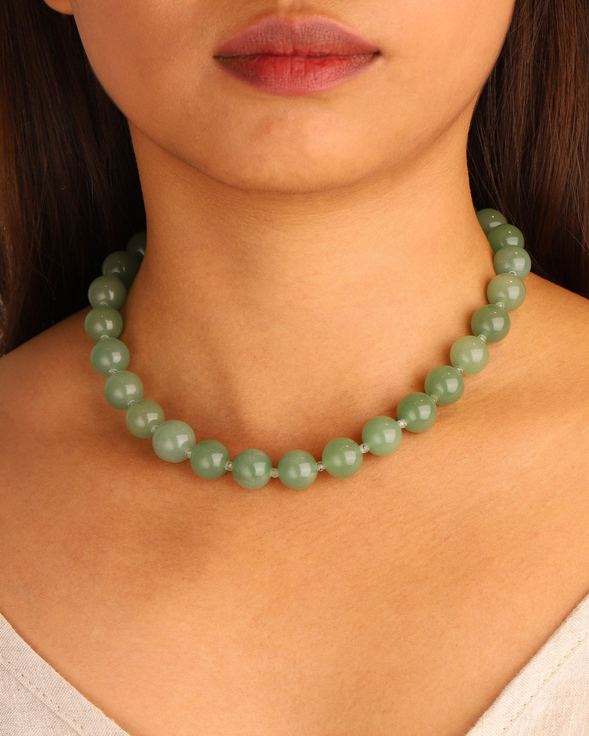 Green Aventurine Chunky Beaded Necklace | 12mm