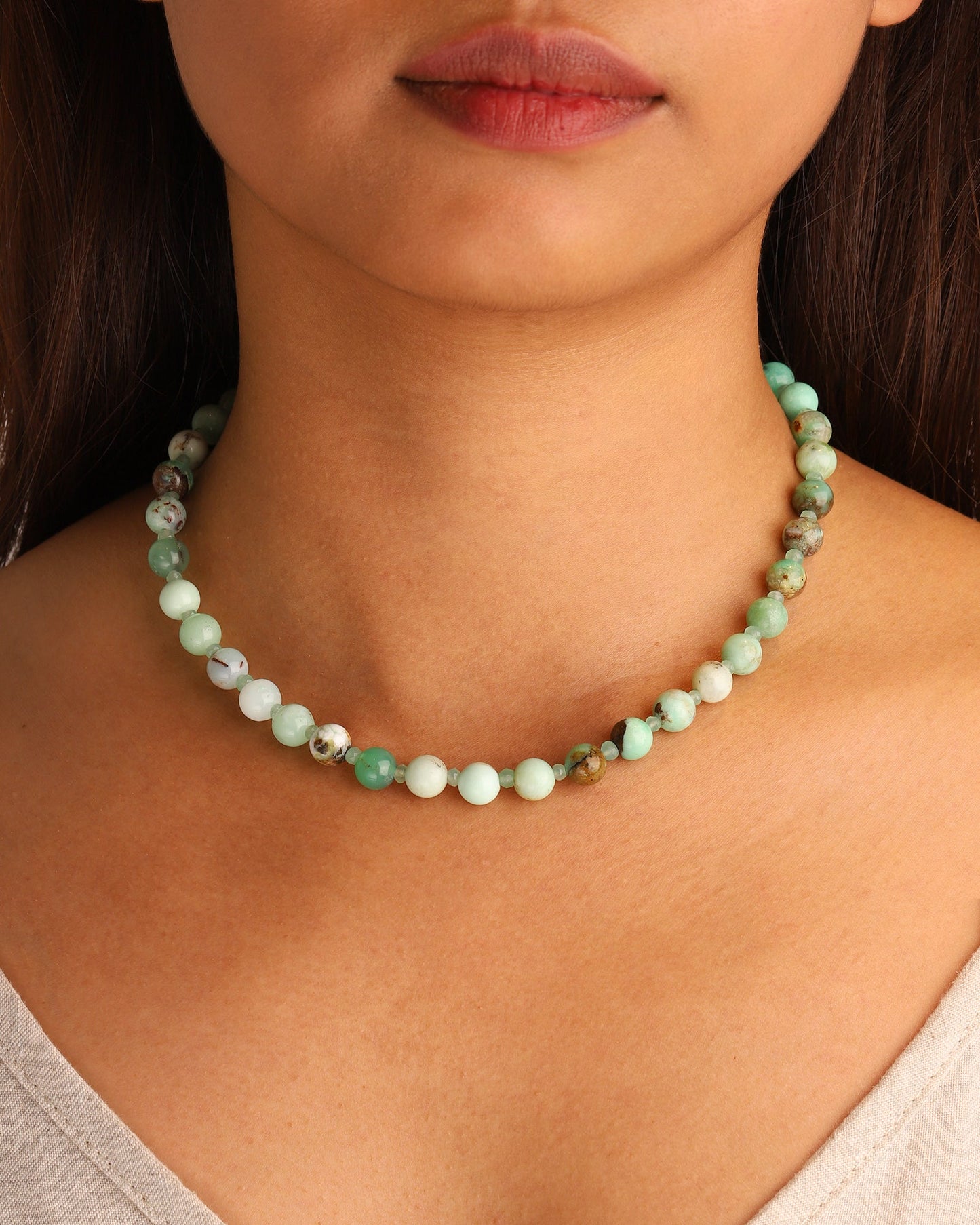 Chrysoprase Beaded Necklace | 8mm