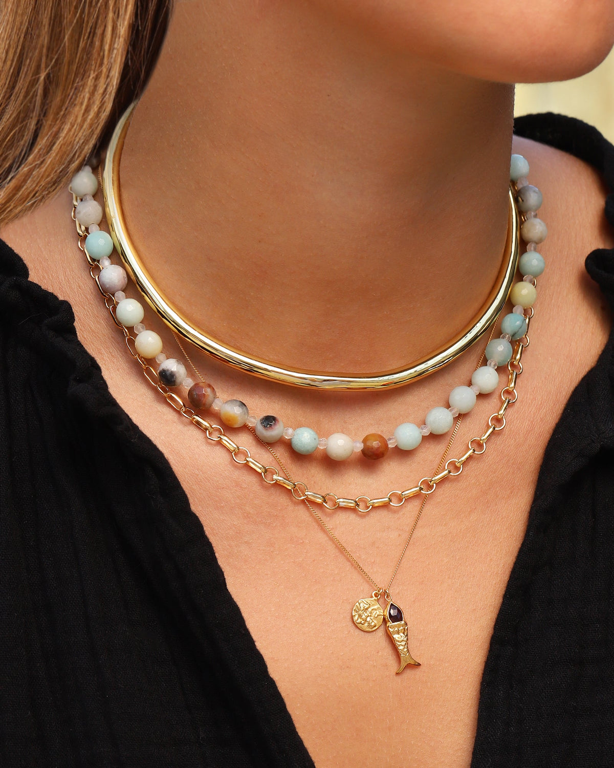 Multi Amazonite Faceted Beaded Necklace | 8mm