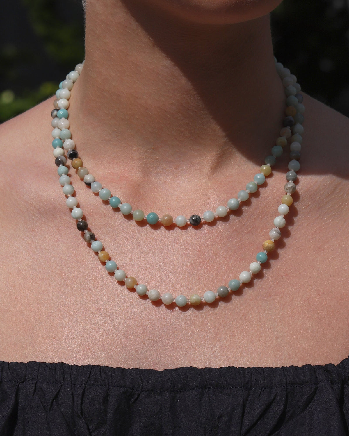 Multi Amazonite Extra Long Beaded Necklace | 6mm