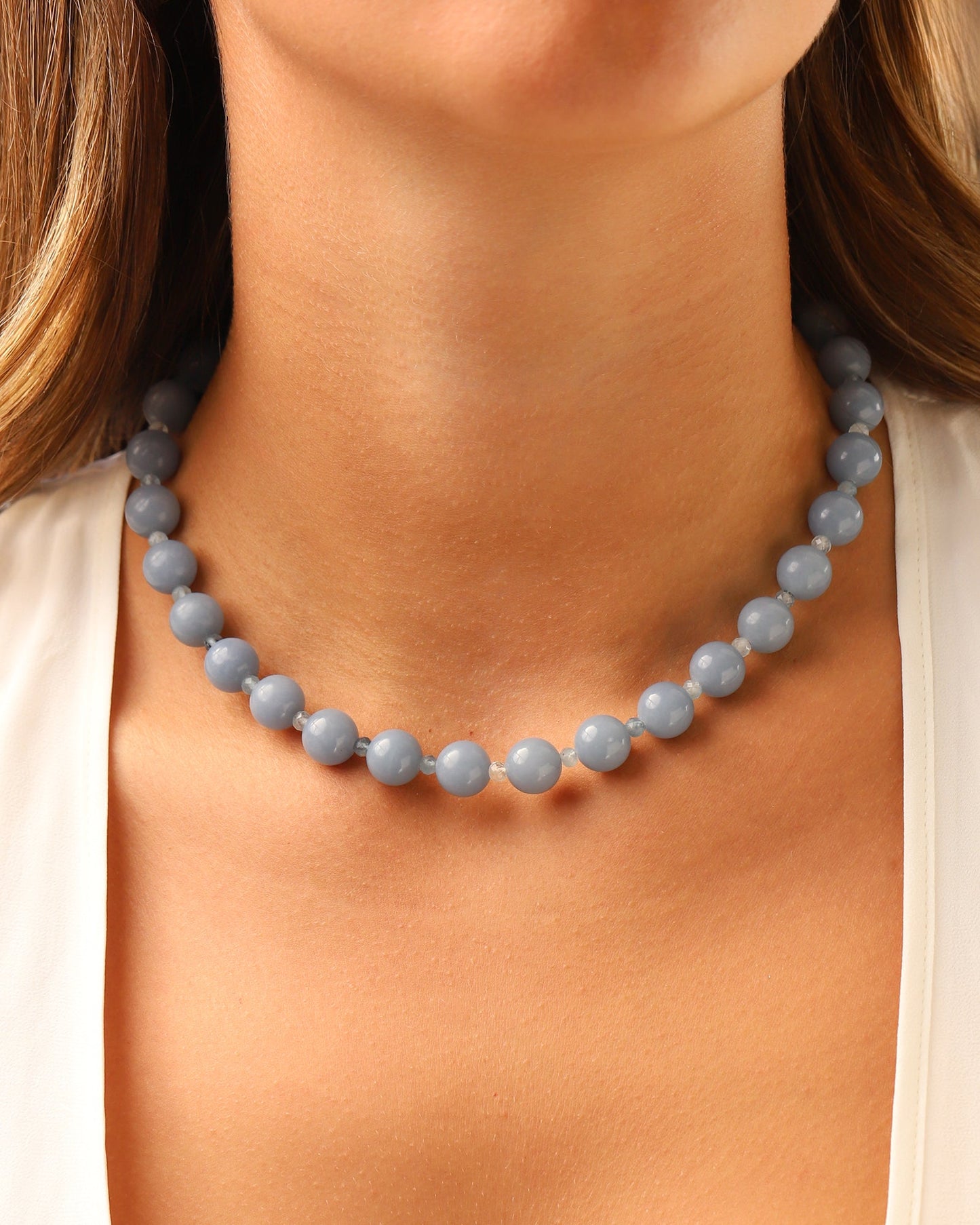 Angelite Chunky Beaded Necklace | 10mm