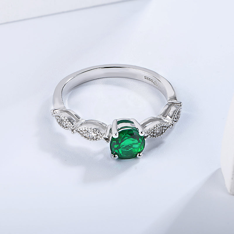 Lab-Created Emerald Marquise Side Sterling Silver Ring