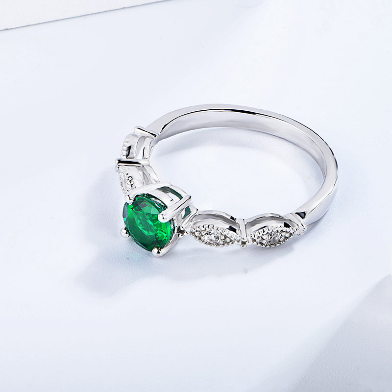 Lab-Created Emerald Marquise Side Sterling Silver Ring