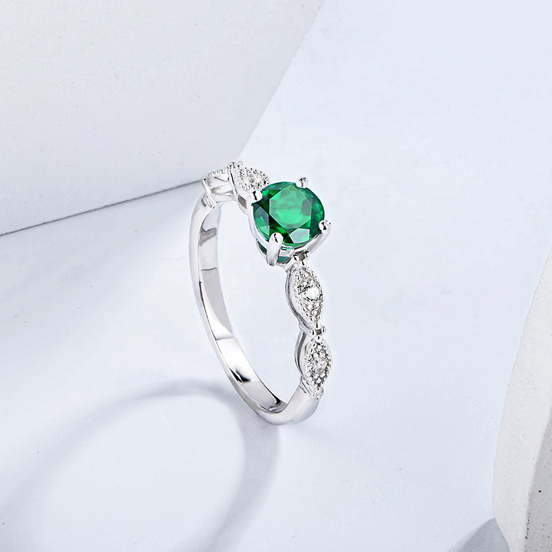 Lab-Created Emerald Marquise Side Sterling Silver Ring