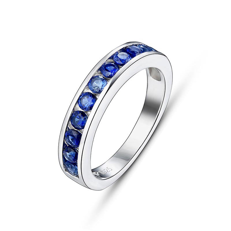 Lab-Created Sapphire Half Eternity Sterling Silver Wedding Band