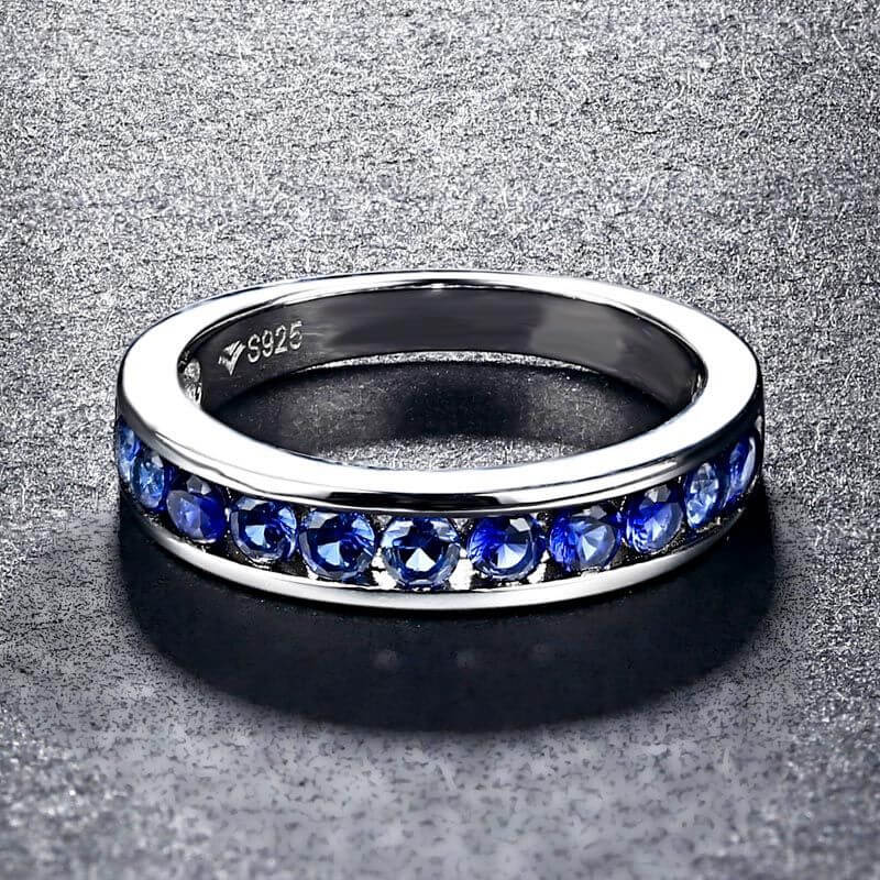 Lab-Created Sapphire Half Eternity Sterling Silver Wedding Band