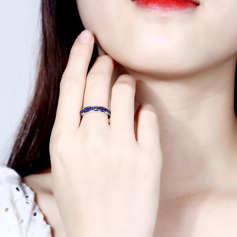 Lab-Created Sapphire Half Eternity Sterling Silver Wedding Band