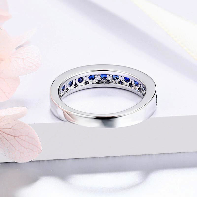 Lab-Created Sapphire Half Eternity Sterling Silver Wedding Band