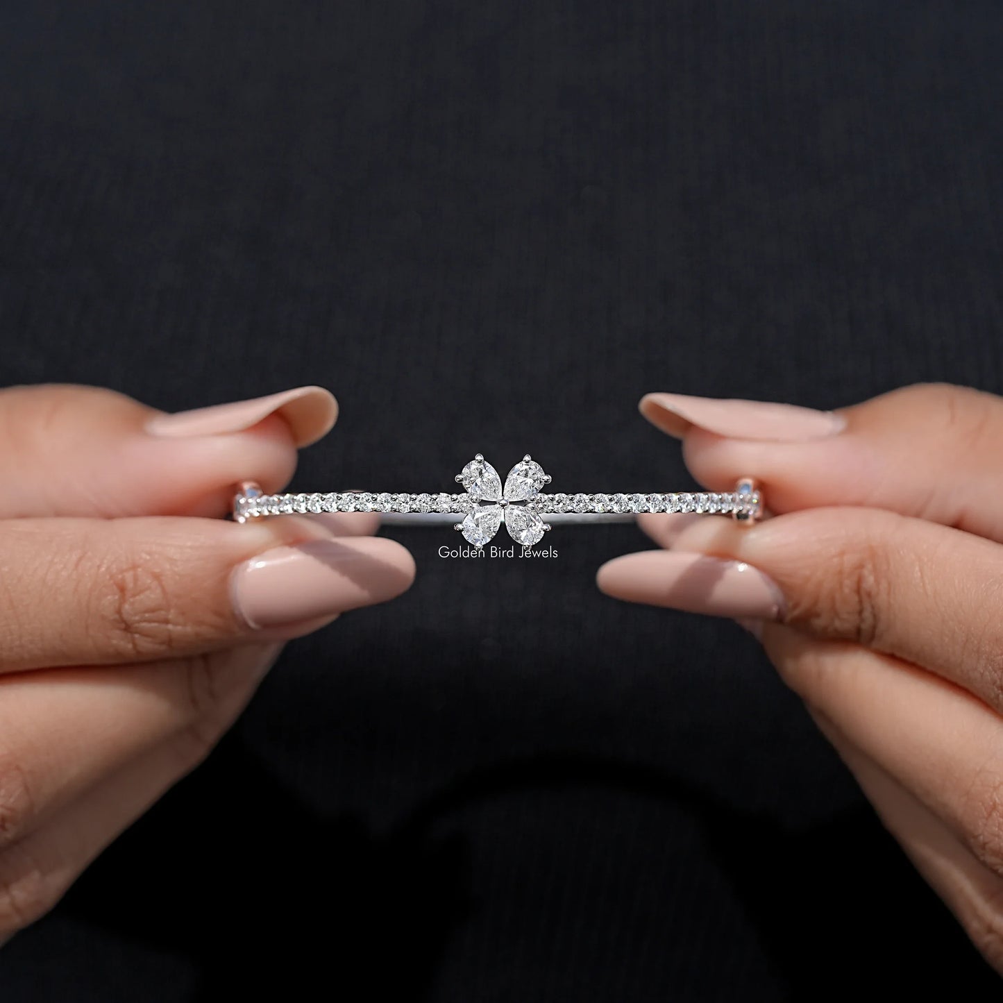 Pear Cut Lab Diamond Flower Shape Bangle Bracelet