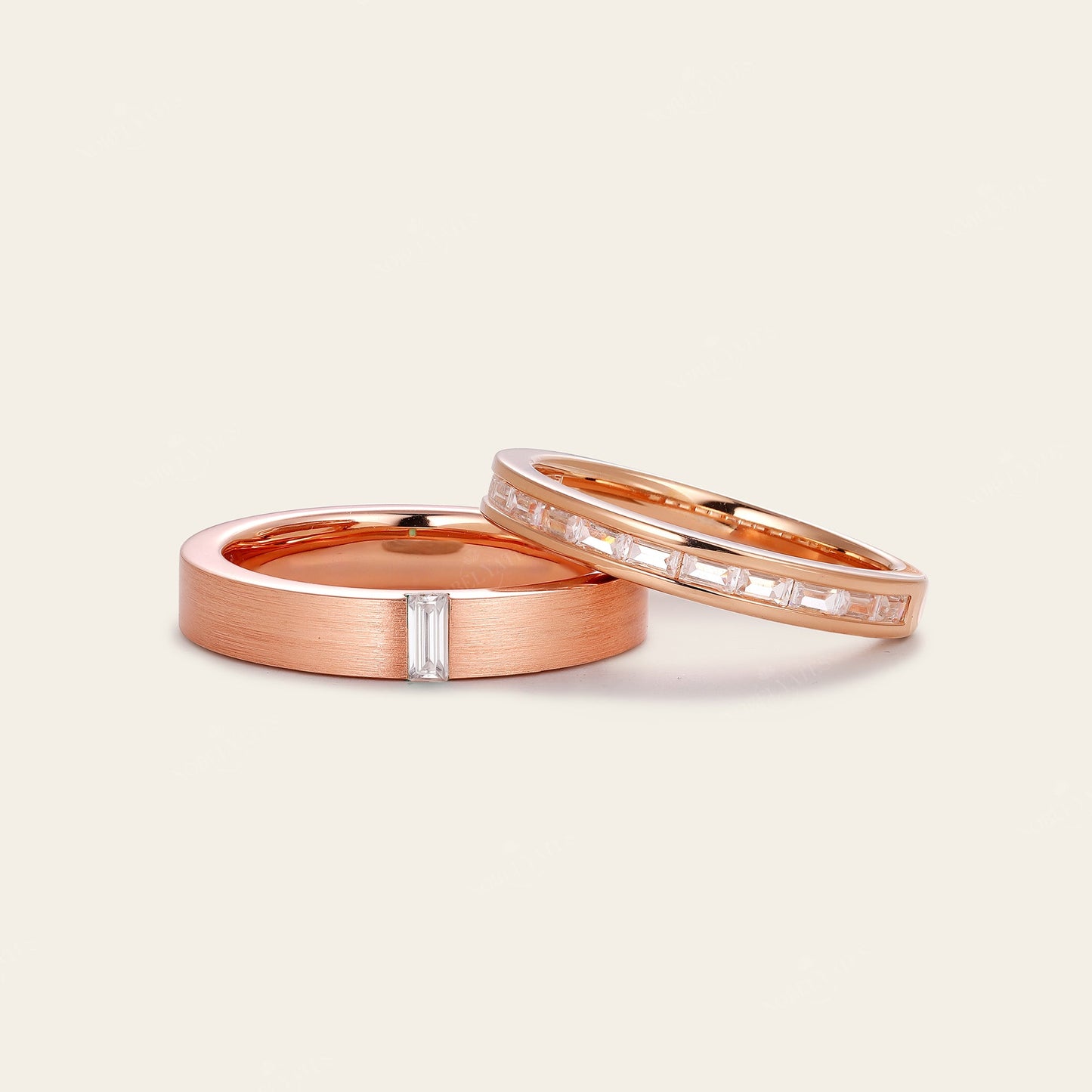 Lab Diamond Solitaire & Half Eternity Wedding Band Couples