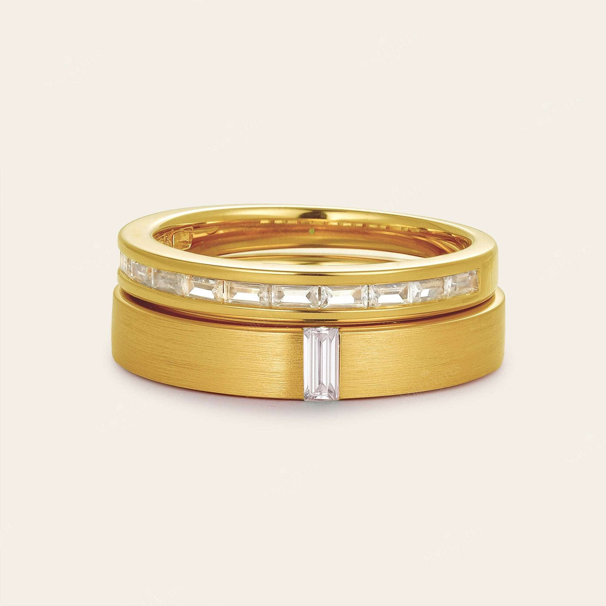 Lab Diamond Solitaire & Half Eternity Wedding Band Couples