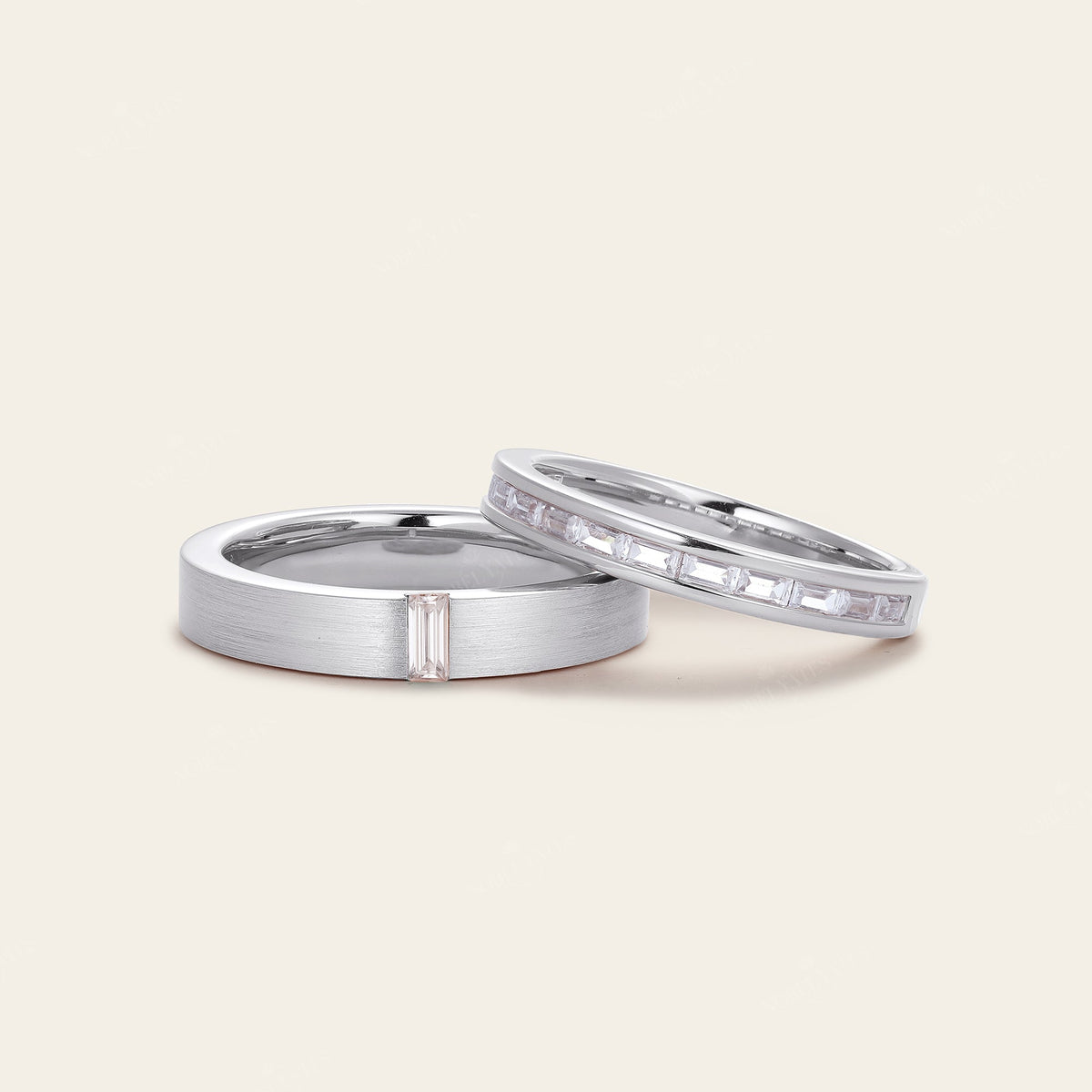 Lab Diamond Solitaire & Half Eternity Wedding Band Couples