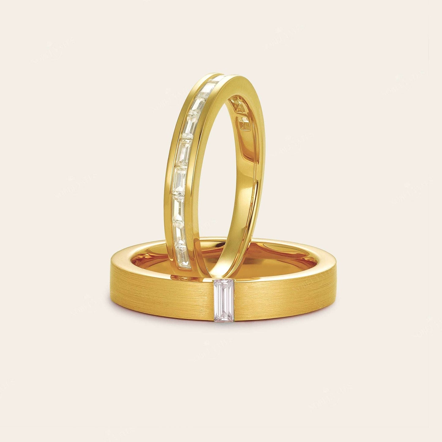 Lab Diamond Solitaire & Half Eternity Wedding Band Couples