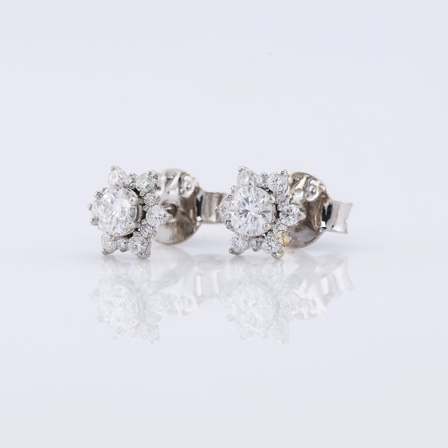 Lab Grown Diamond Floral Halo Stud Earrings