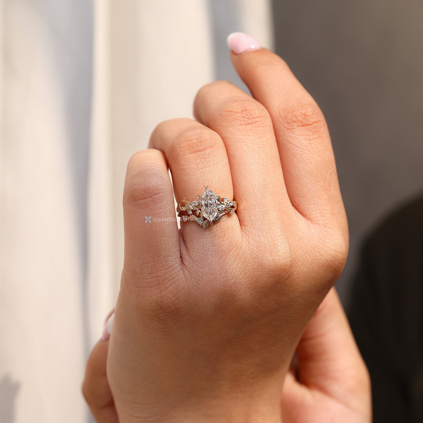 Dutch Marquise Wedding Ring In Nature Inspired Style
