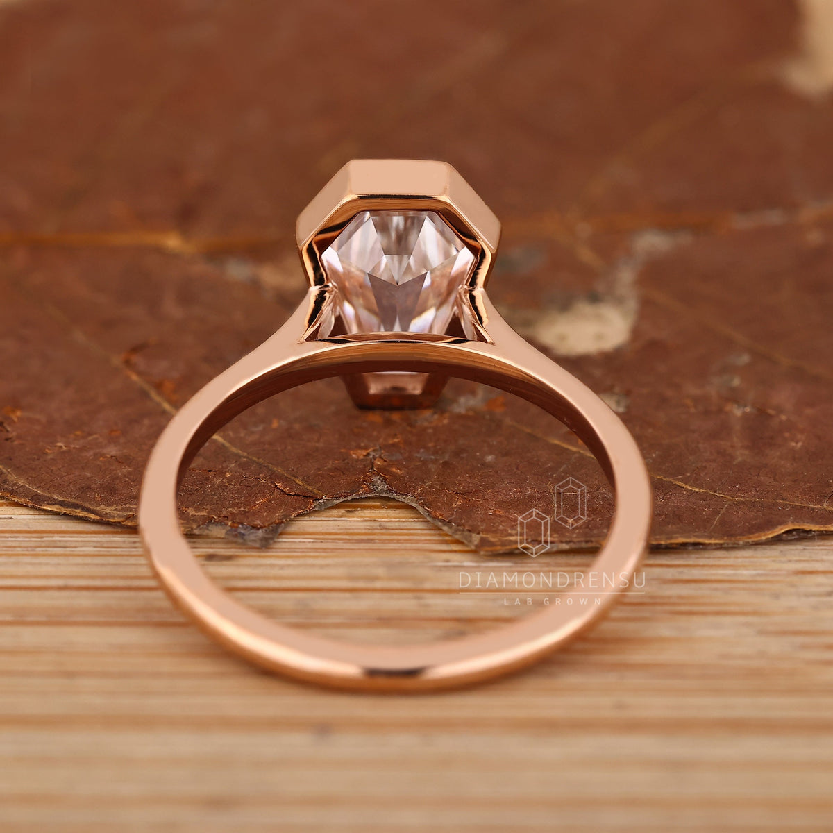 Coffin Cut Solitaire Diamond Ring with Cathedral and Bezel Setting