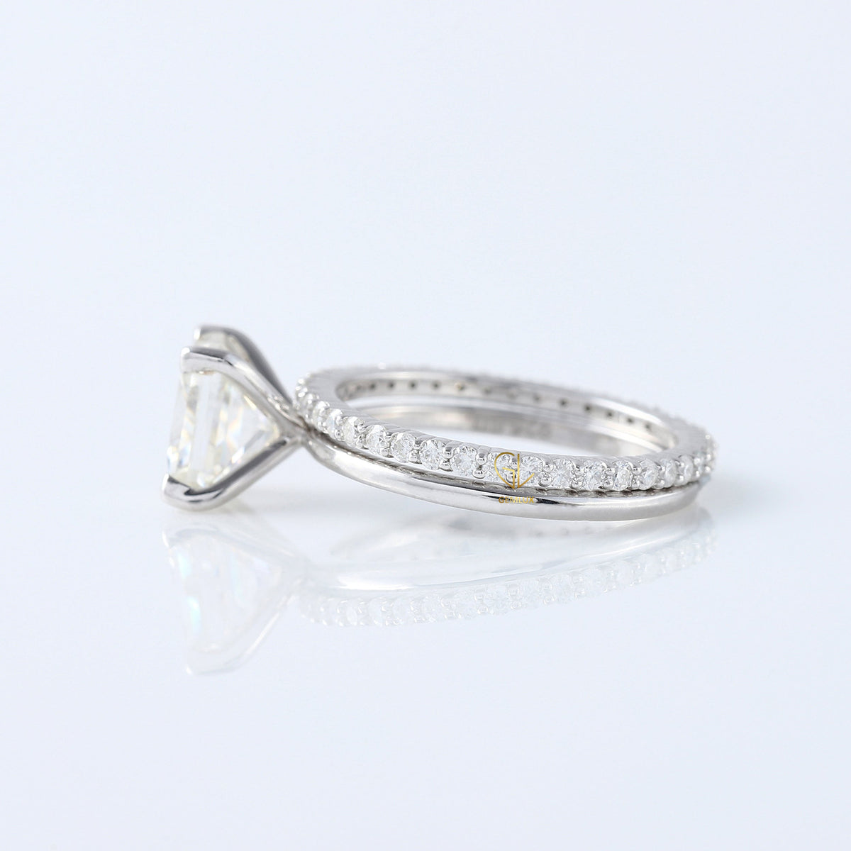 Lab Grown Princess Cut Solitaire Ring With Matching Eternity Ring Set