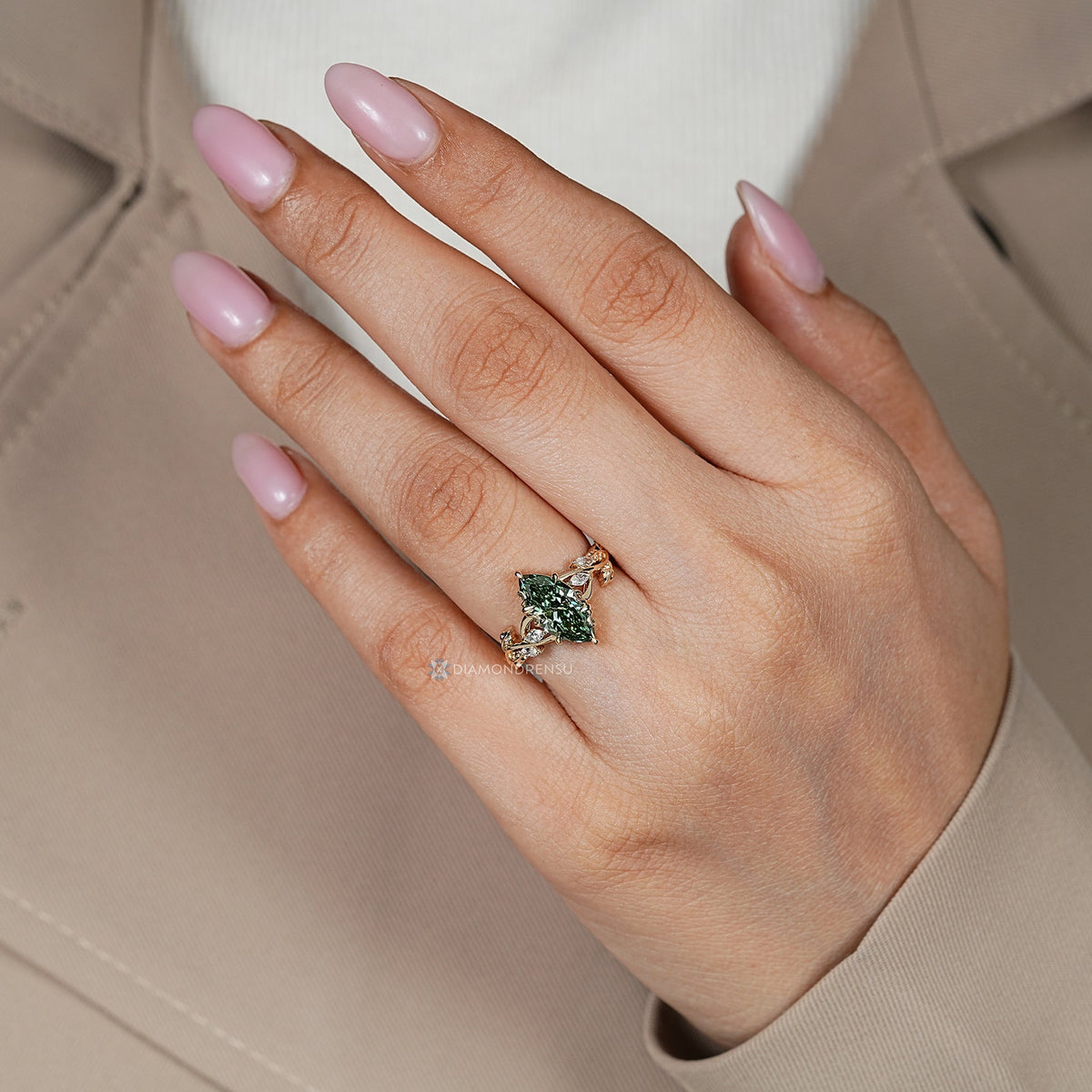 Green Marquise Nature Inspired Engagement Ring