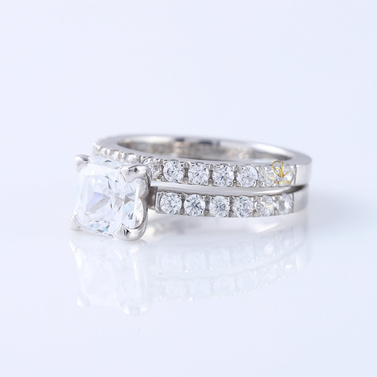 Princess Cut Lab Grown Diamond Ring Set For Bridal