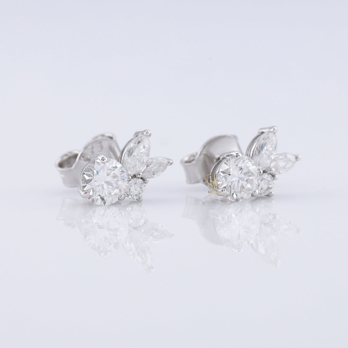 Lab Grown Round & Marquise Cut Floral Design Stud Earrings