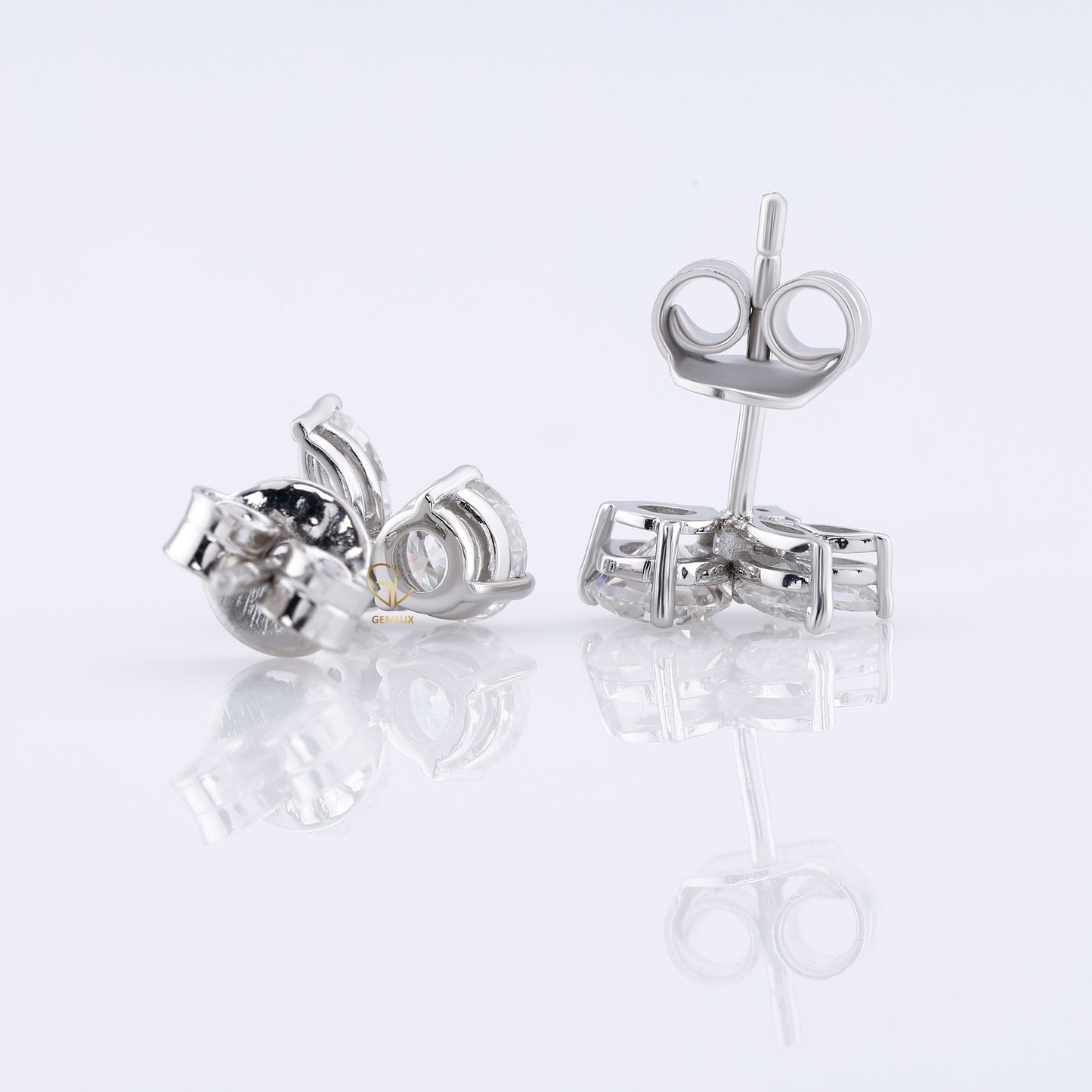 Lab Grown Round & Marquise Cut Floral Design Stud Earrings