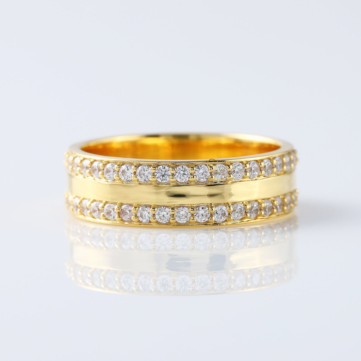 Lab Grown Two Row Wide Wedding Band For Men