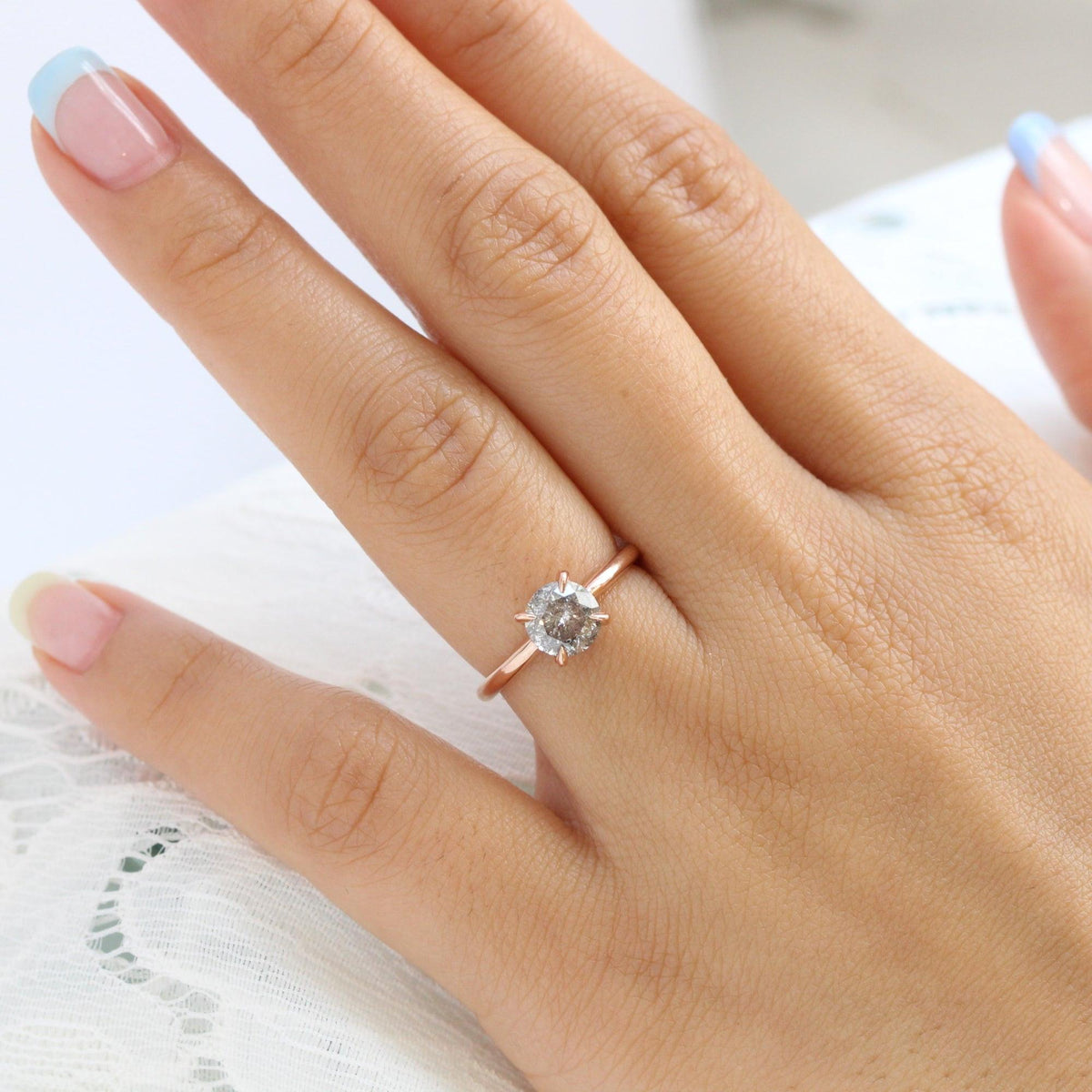 Astrid’s Stardust | 1.5CT Round Salt & Pepper Diamond Solitaire Engagement Ring