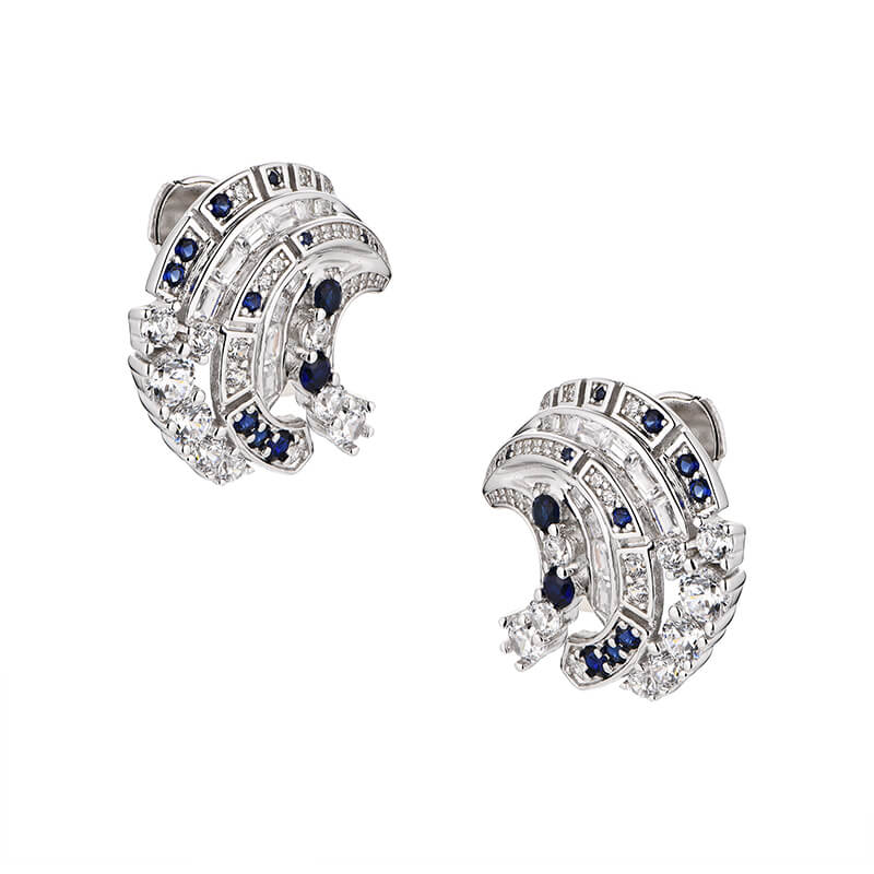 Layered Stacked Sapphire Stud Earrings In Sterling Silver