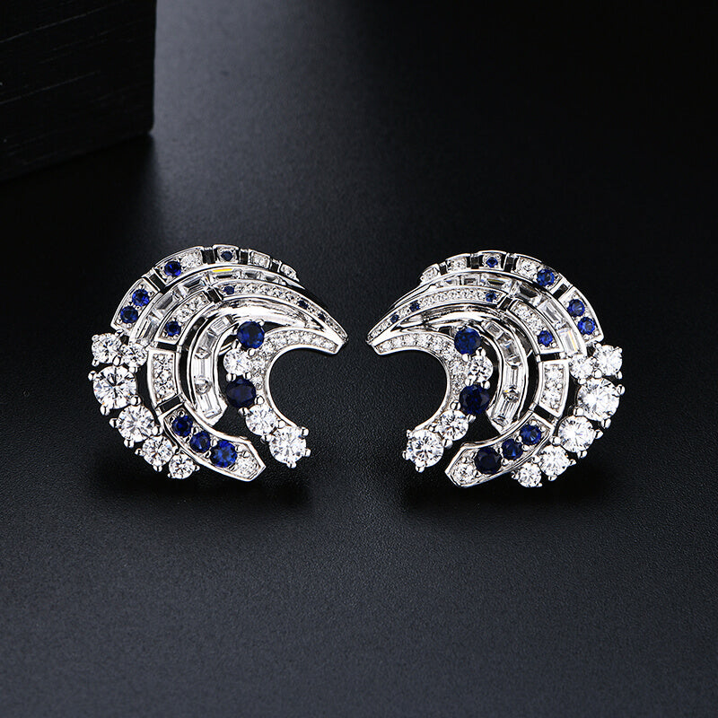 Layered Stacked Sapphire Stud Earrings In Sterling Silver