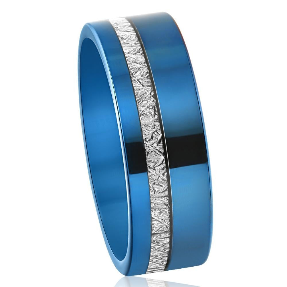 Men's Blue Tungsten Ring Meteor Inlay 8mm Wedding Band