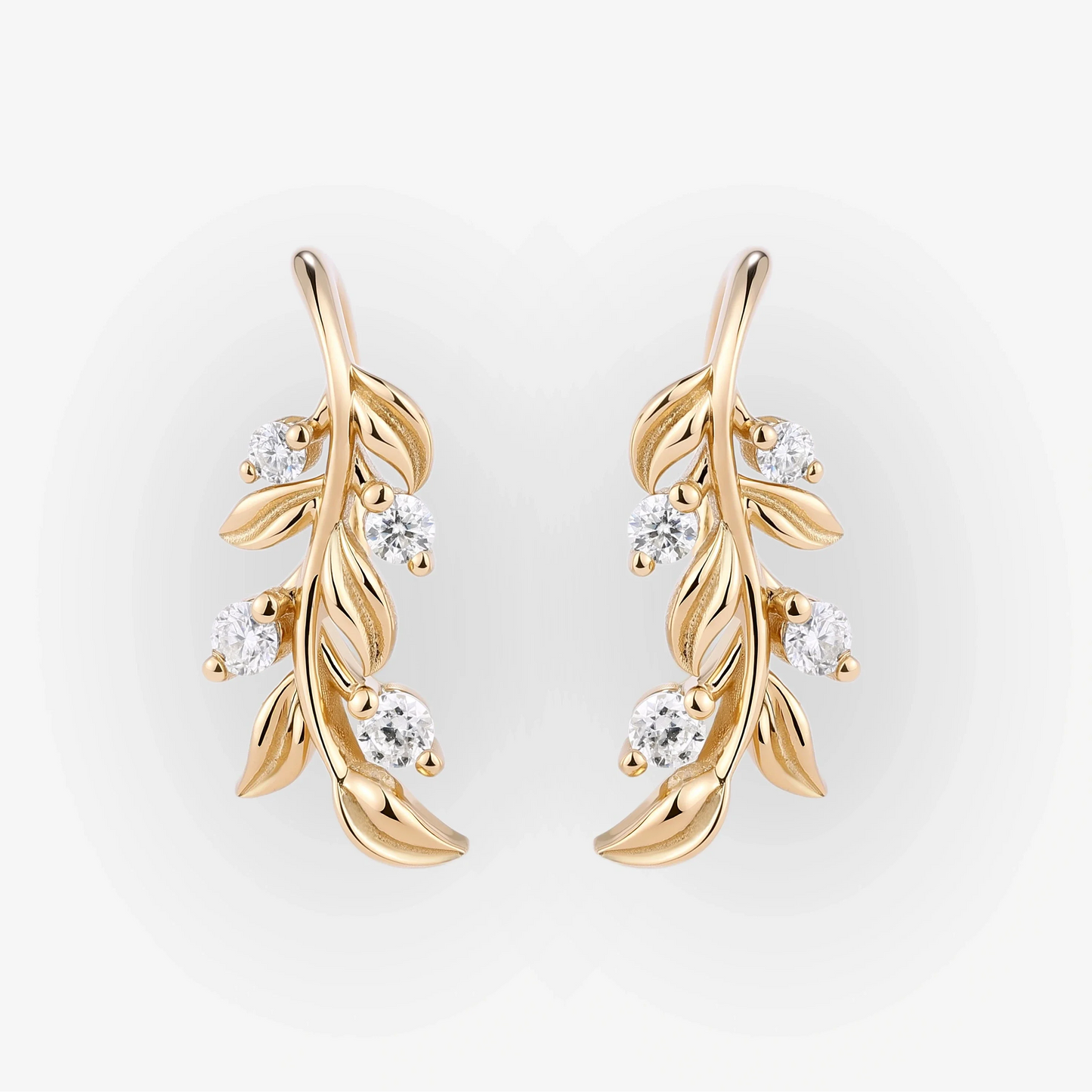 Leaf Earrings Round Cut Moissanite Vine Drop Earrings
