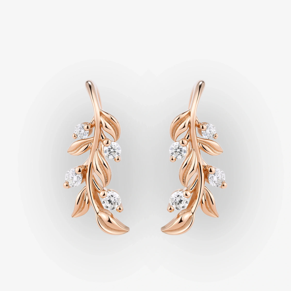 Leaf Earrings Round Cut Moissanite Vine Drop Earrings