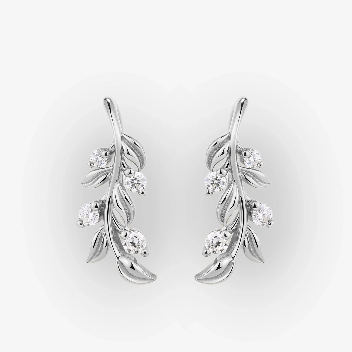 Leaf Earrings Round Cut Moissanite Vine Drop Earrings