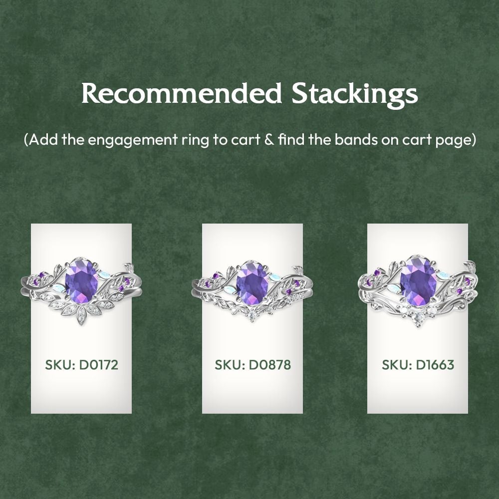 Nature Inspired Leaf Ring Lavender Amethyst Promise Ring Oval Cut Ring