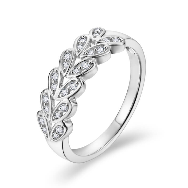 Leaf Motif Moissanite Half Eternity Wedding Band Ring