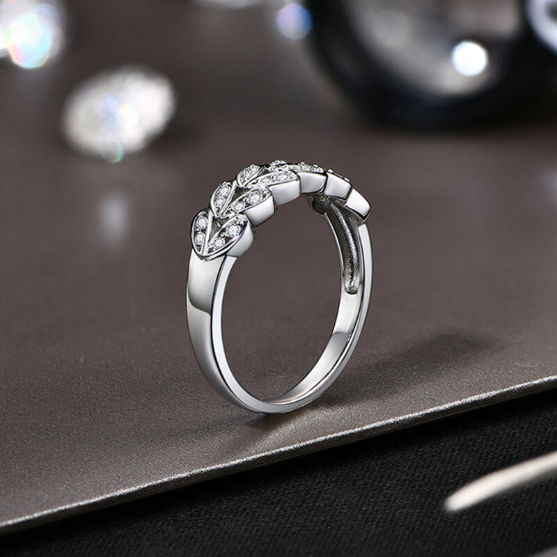 Leaf Motif Moissanite Half Eternity Wedding Band Ring