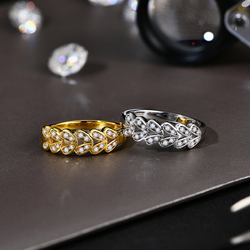 Leaf Motif Moissanite Half Eternity Wedding Band Ring