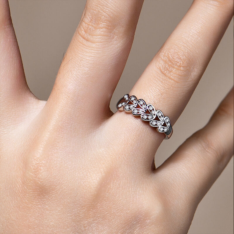 Leaf Motif Moissanite Half Eternity Wedding Band Ring