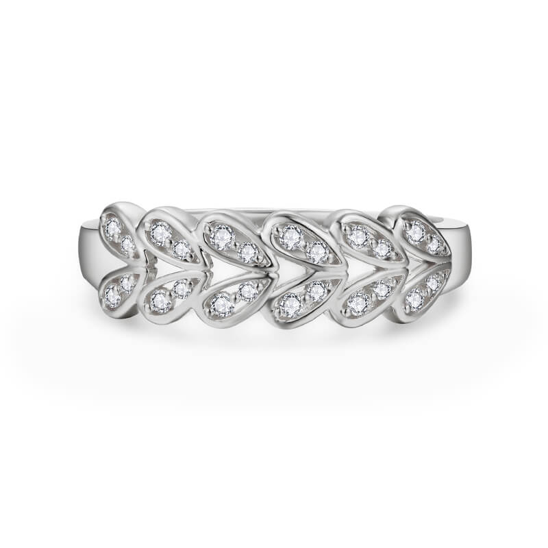 Leaf Motif Moissanite Half Eternity Wedding Band Ring