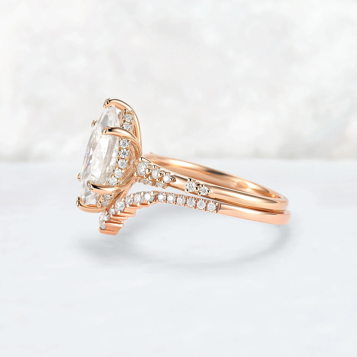 Leaf Claw Inlay Marquise Cut Moissanite Engagement Ring Set 2pcs