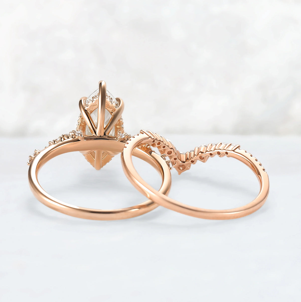 Leaf Claw Inlay Marquise Cut Moissanite Engagement Ring Set 2pcs