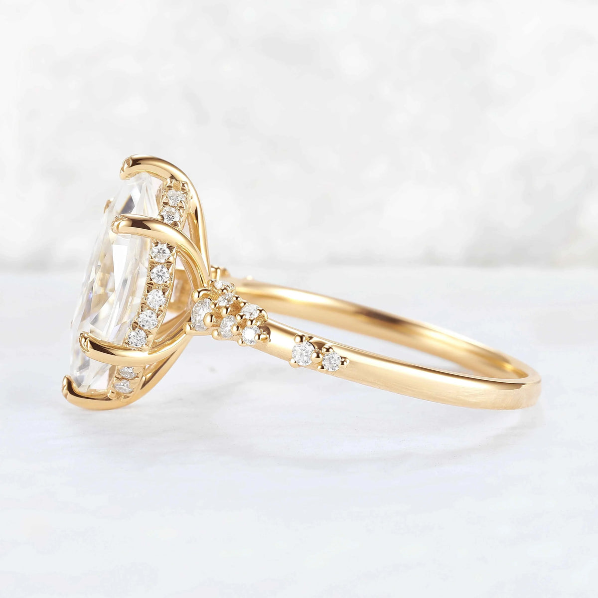 Leaf Claw Inlay Marquise Cut Moissanite Engagement Ring Set 2pcs