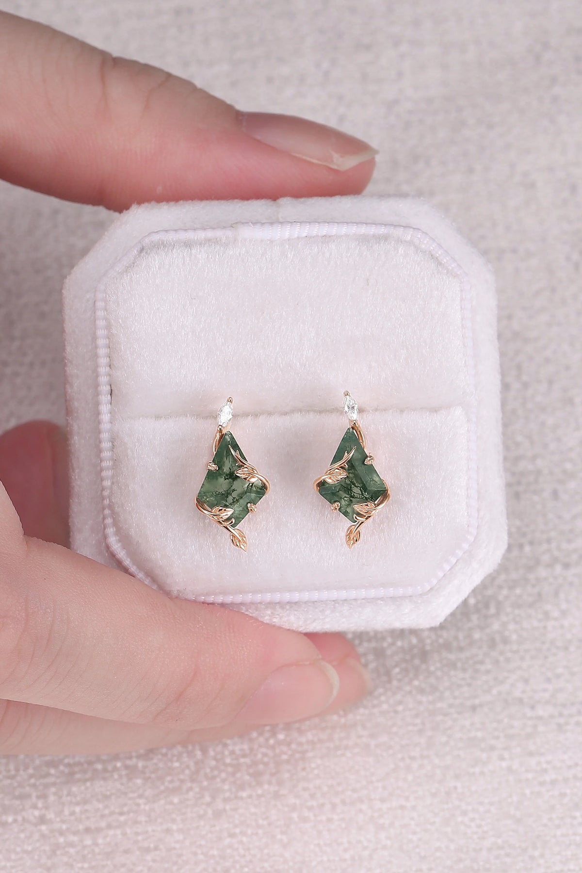 Leafy Kite Cut Moss Agate Earrings Anniversary Gift for Her