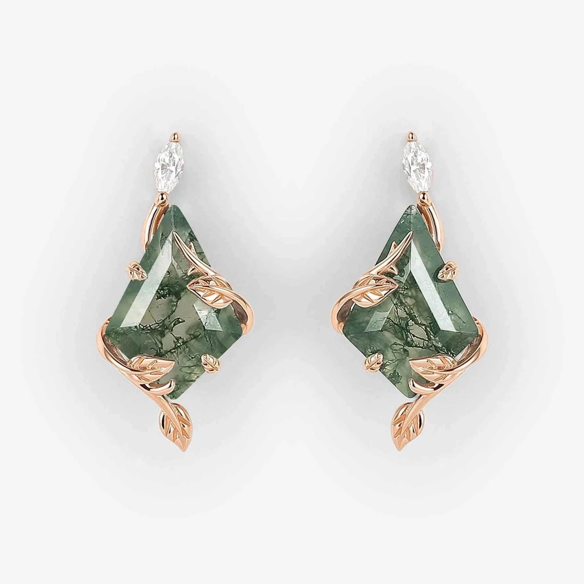 Leafy Kite Cut Moss Agate Earrings Anniversary Gift for Her