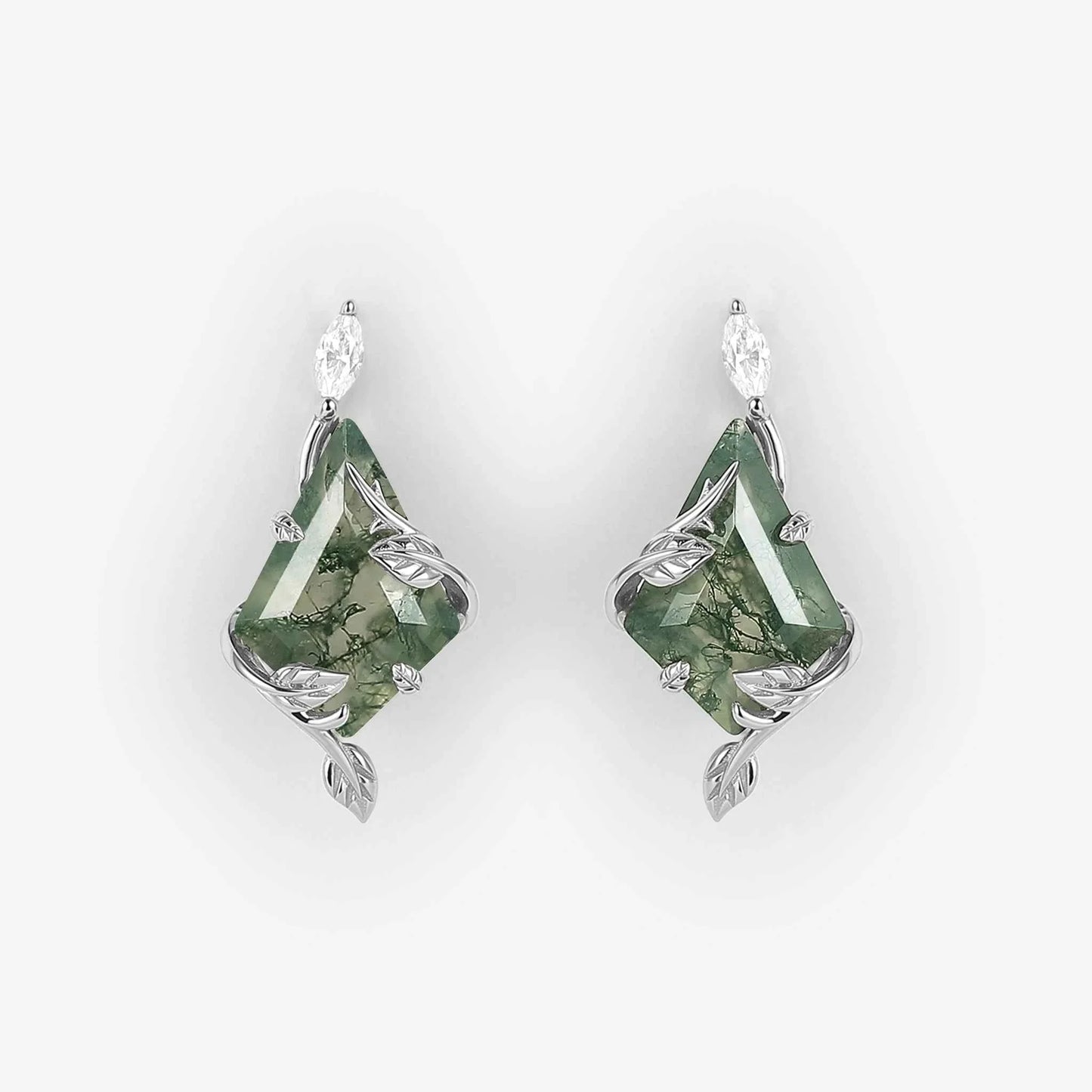 Leafy Kite Cut Moss Agate Earrings Anniversary Gift for Her
