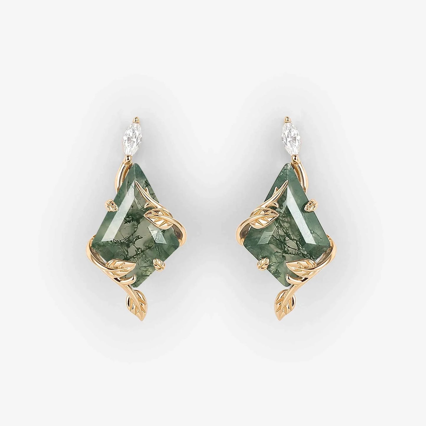 Leafy Kite Cut Moss Agate Earrings Anniversary Gift for Her