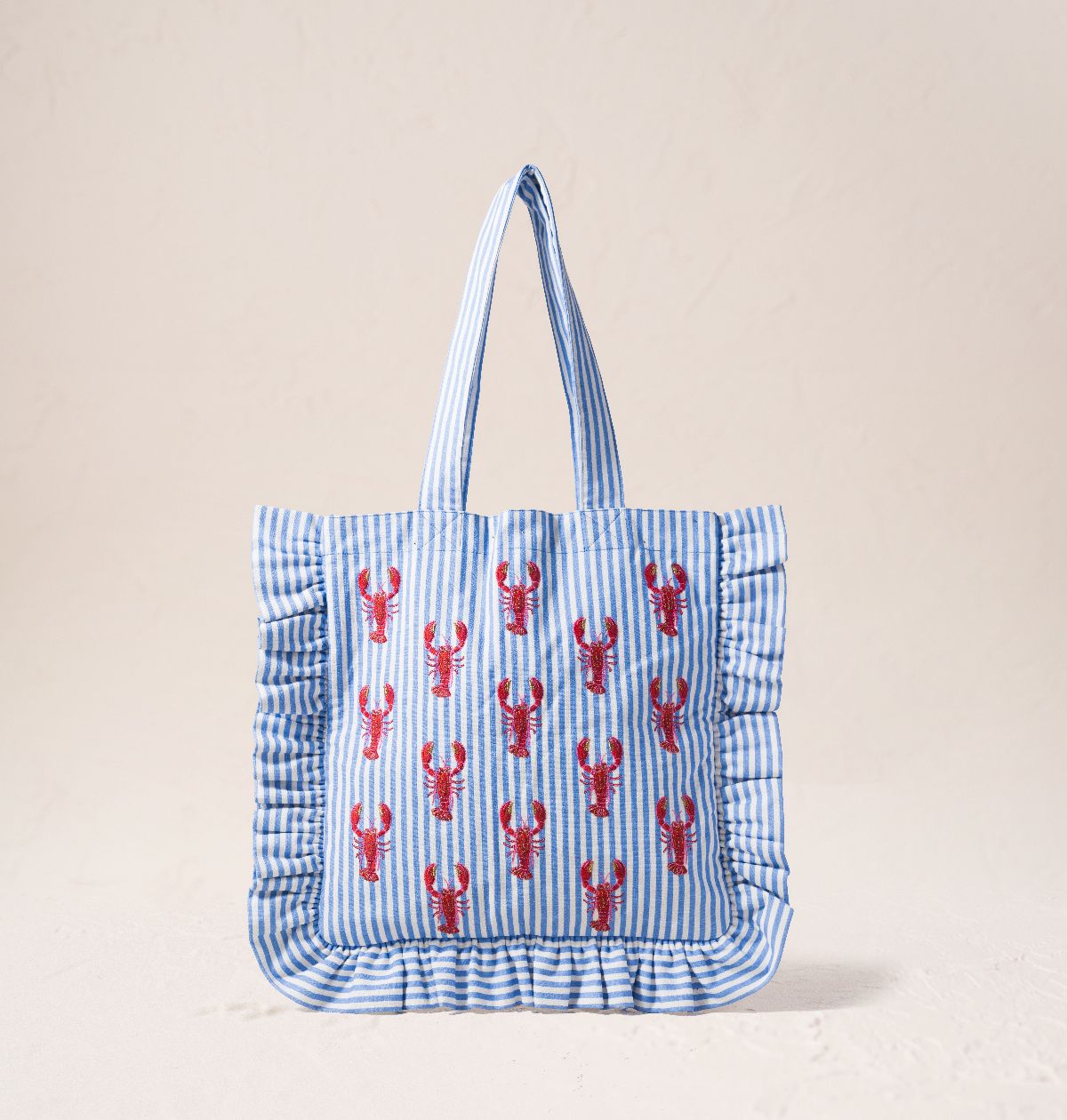 Lobster Stripe Canvas Printed Frill Tote