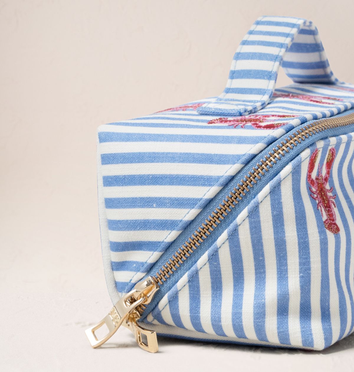 Lobster Stripe Canvas Printed Open Flat Makeup Bag