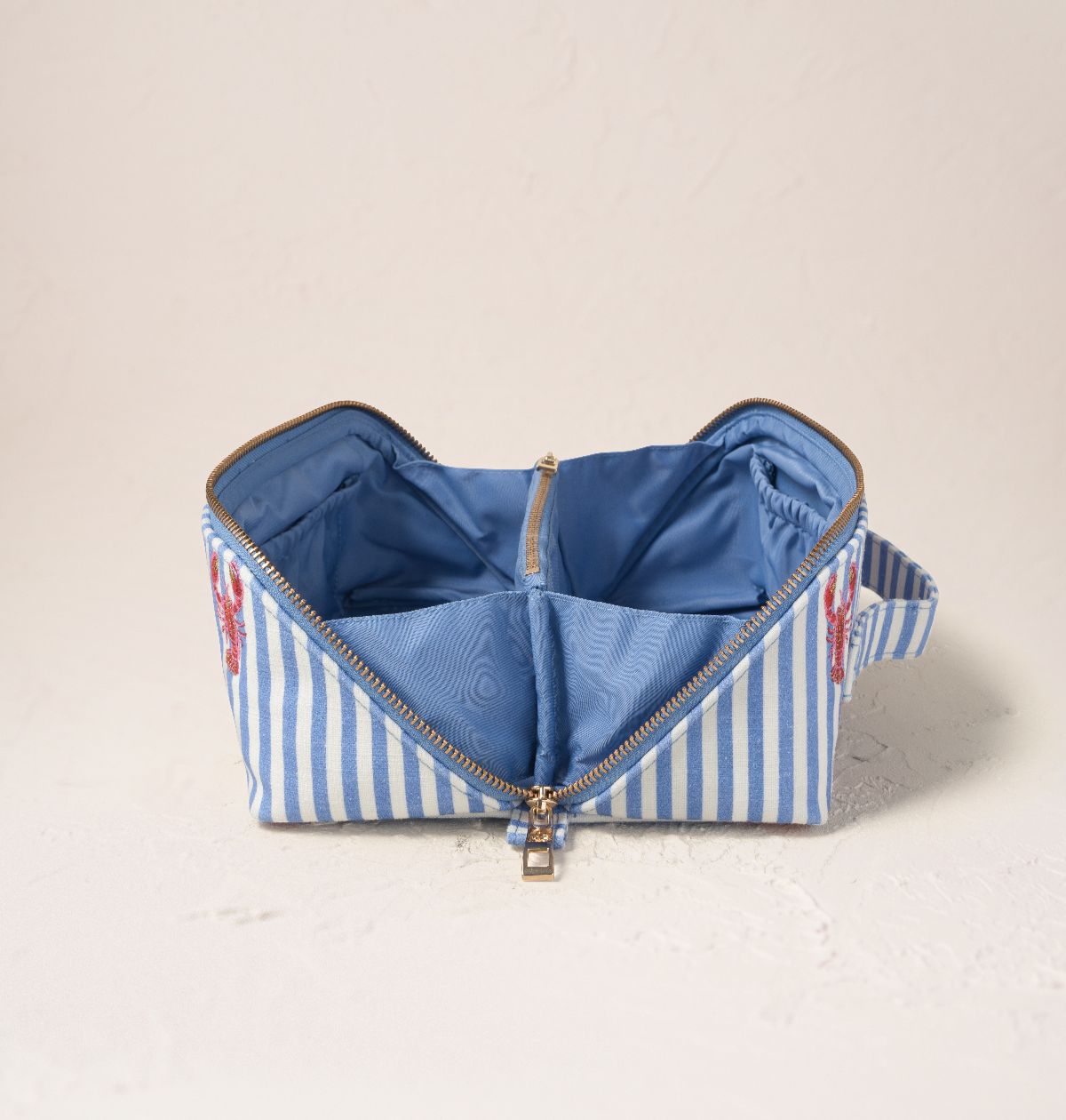 Lobster Stripe Canvas Printed Open Flat Makeup Bag